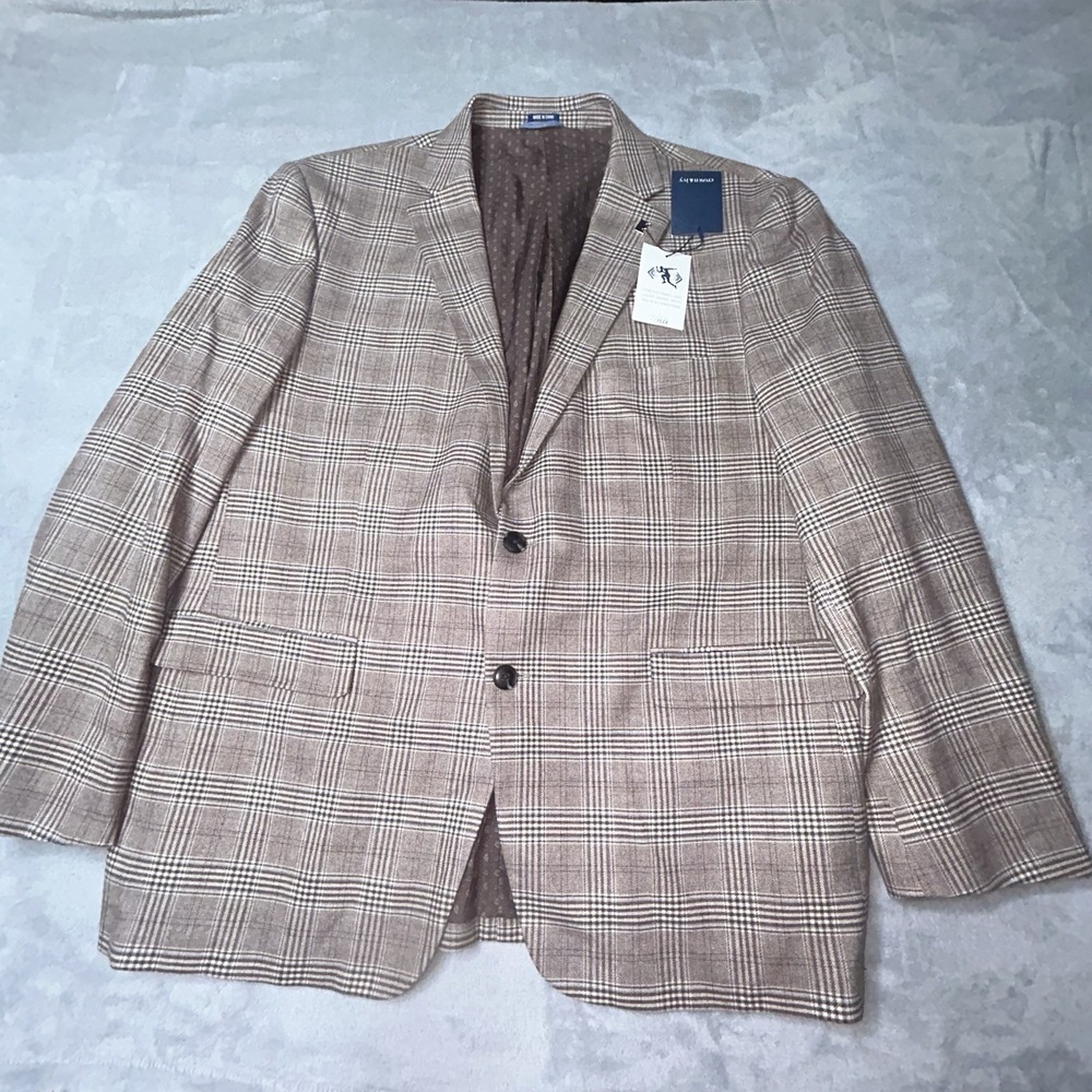 Crown & Ivy Blazer 46R Tan Windowpane Sport Coat Modern Fit Stretch NWT motion